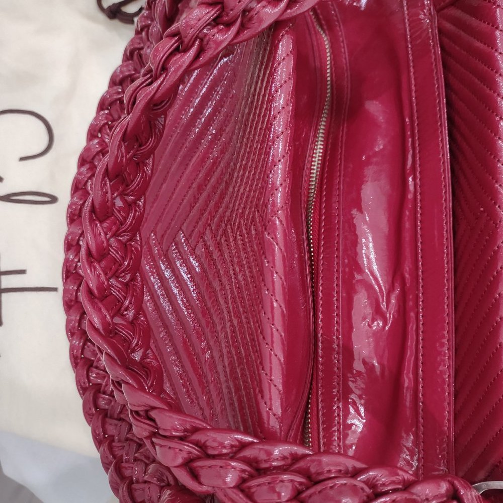 Cole Haan Laury Ruby Red Patent Leather Triple Comp. Satchel - Picture 3 of 6